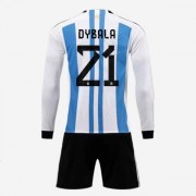 Argentina Barn Landslagströja VM 2022 Paulo Dybala 21 Hemma Matchtröja Långärmad..